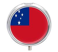 Pill Box with Mirror 3 Compartment Funny Independent State of Samoa Flag Pill Case for Purse Or Pocket Round Decorative Metal Medicine Container Vitamin Organizer Round