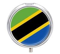 Pill Box with Mirror 3 Compartment Republic of Tanzania Flag Small Pill Case for Purse Or Pocket Round Decorative Metal Medicine Vitamin Organizer Travel Gift