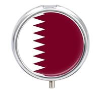 Pill Box with Mirror 3 Compartment State of Qatar Flag Small Pill Case for Purse Or Pocket Round Decorative Metal Medicine Vitamin Organizer Travel Gift