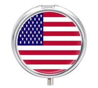 Pill Box with Mirror 3 Compartment United States of America Flag Small Pill Case for Purse Or Pocket Round Decorative Metal Medicine Vitamin Organizer Travel Gift