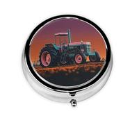 Pill Box with Mirror Aesthetic Tractor 3 Compartment Small Pill Case for Purse Or Pocket Mini Metal Pill Holder Travel Weekly Medicine Tablet Vitamin Holder Organizer Travel Gifts