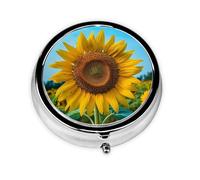 Pill Box with Mirror Beutiful Sunflower 3 Compartment Small Pill Case for Purse Or Pocket Mini Metal Pill Holder Travel Weekly Medicine Tablet Vitamin Holder Organizer Travel Gifts