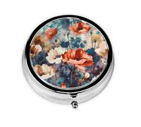 Pill Box with Mirror Blooming Floral 3 Compartment Small Pill Case for Purse Or Pocket Mini Metal Pill Holder Travel Weekly Medicine Tablet Vitamin Holder Organizer Travel Gifts