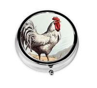 Pill Box with Mirror Chicken Sketch 3 Compartment Small Pill Case for Purse Or Pocket Mini Metal Pill Holder Travel Weekly Medicine Tablet Vitamin Holder Organizer Travel Gifts