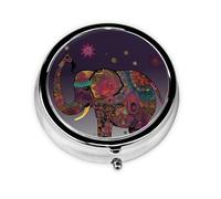 Pill Box with Mirror Colorful Tribal Floral Elephant 3 Compartment Small Pill Case for Purse Or Pocket Mini Metal Pill Holder Travel Weekly Medicine Tablet Vitamin Holder Organizer Travel Gifts