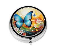 Pill Box with Mirror Colorful with Butterfly 3 Compartment Small Pill Case for Purse Or Pocket Mini Metal Pill Holder Travel Weekly Medicine Tablet Vitamin Holder Organizer Travel Gifts