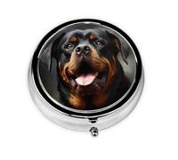 Pill Box with Mirror Cool Rottweiler Dog Art 3 Compartment Small Pill Case for Purse Or Pocket Mini Metal Pill Holder Travel Weekly Medicine Tablet Vitamin Holder Organizer Travel Gifts