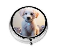 Pill Box with Mirror Cute Diamond Dog 3 Compartment Small Pill Case for Purse Or Pocket Mini Metal Pill Holder Travel Weekly Medicine Tablet Vitamin Holder Organizer Travel Gifts