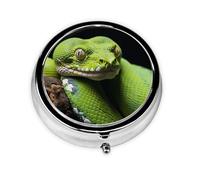 Pill Box with Mirror Cute Green Tree Python 3 Compartment Small Pill Case for Purse Or Pocket Mini Metal Pill Holder Travel Weekly Medicine Tablet Vitamin Holder Organizer Travel Gifts