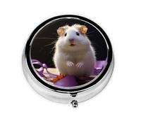 Pill Box with Mirror Cute Hamster 3 Compartment Small Pill Case for Purse Or Pocket Mini Metal Pill Holder Travel Weekly Medicine Tablet Vitamin Holder Organizer Travel Gifts