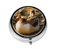 Pill Box with Mirror Domestic Duck 3 Compartment Small Pill Case for Purse Or Pocket Mini Metal Pill Holder Travel Weekly Medicine Tablet Vitamin Holder Organizer Travel Gifts