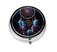 Pill Box with Mirror Dream Catcher 3 Compartment Small Pill Case for Purse Or Pocket Mini Metal Pill Holder Travel Weekly Medicine Tablet Vitamin Holder Organizer Travel Gifts