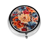 Pill Box with Mirror Floral Flower Print 3 Compartment Small Pill Case for Purse Or Pocket Mini Metal Pill Holder Travel Weekly Medicine Tablet Vitamin Holder Organizer Travel Gifts