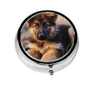 Pill Box with Mirror German Shepherd Puppy 3 Compartment Small Pill Case for Purse Or Pocket Mini Metal Pill Holder Travel Weekly Medicine Tablet Vitamin Holder Organizer Travel Gifts