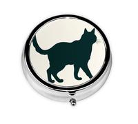 Pill Box with Mirror Happy Walking Cat 3 Compartment Small Pill Case for Purse Or Pocket Mini Metal Pill Holder Travel Weekly Medicine Tablet Vitamin Holder Organizer Travel Gifts