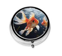 Pill Box with Mirror Small Goldfish Swimming in The Water 3 Compartment Small Pill Case for Purse Or Pocket Mini Metal Pill Holder Travel Weekly Medicine Tablet Vitamin Holder Organizer Travel Gifts