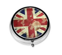 Pill Box with Mirror Vintage Union Jack British Flag 3 Compartment Small Pill Case for Purse Or Pocket Mini Metal Pill Holder Travel Weekly Medicine Tablet Vitamin Holder Organizer Travel Gifts