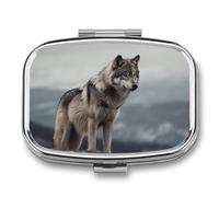 Pill Box Wolf on The Mountain Travel Pill Organizer 2-Compartment Portable Medicine Case with Mirror Design for Vitamins, Jewelry & Essentials Durable Pocket Pillbox for Purse, Camping