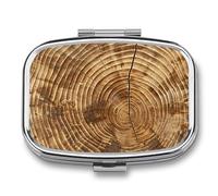 Pill Box Wood Grain Texture Travel Pill Organizer 2-Compartment Portable Medicine Case with Mirror Design for Vitamins, Jewelry & Essentials Durable Pocket Pillbox for Purse, Camping