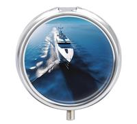 Pill Box Yacht Sailboat Round Metal Pill Case with 3 Compartments Portable Mini Medicine Drug Holder Travel Medicine Tablet Vitamin Holder Organizer