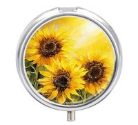Pill Box Yellow Sunflowers Round Metal Pill Case with 3 Compartments Portable Mini Medicine Drug Holder Travel Medicine Tablet Vitamin Holder Organizer