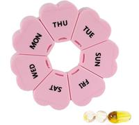 Pill Boxes 7 Day 1 Times A Day,Small Weekly Daily Vitamin Pill Box Tablet Medicine Supplement Organiser Boxes 7 Pot Dispenser Case Container,Cute Light Portable Pink Heart Shaped Medication Storage