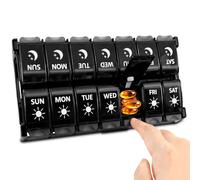 Pill Boxes 7 Day 2 Times a Day,Pill Organiser Push Button 2 in 1 Design,Large Tablet Box for Medicines Supplements,Vitamins, BPA Free Daily Pill Case, Pill Boxes 14 Day for Travel (Black)