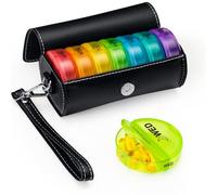 Pill Boxes 7 Day 2 Times A Day, Travel Pill Organiser with Magnetic PU Leather Case Weekly Pill Box Organiser with Large Compartments, BPA Free Round Dosette Box for Medication Vitamin Supplements