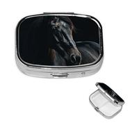 Pill Case 2 Compartment Pill Box Portable Metal Pill Organizer Cute Travel Pill Container A Dark Horse Vitamin Organizer for Purse Pocket Travel Gift