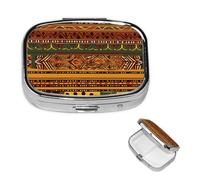 Pill Case 2 Compartment Pill Box Portable Metal Pill Organizer Cute Travel Pill Container African National Patterns Vitamin Organizer for Purse Pocket Travel Gift