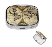 Pill Case 2 Compartment Pill Box Portable Metal Pill Organizer Cute Travel Pill Container Ancient Map World Globe Vitamin Organizer for Purse Pocket Travel Gift
