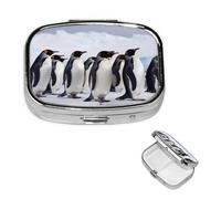 Pill Case 2 Compartment Pill Box Portable Metal Pill Organizer Cute Travel Pill Container Antarctica Penguins Vitamin Organizer for Purse Pocket Travel Gift