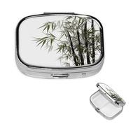 Pill Case 2 Compartment Pill Box Portable Metal Pill Organizer Cute Travel Pill Container Asian Bamboo Vitamin Organizer for Purse Pocket Travel Gift