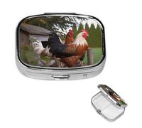 Pill Case 2 Compartment Pill Box Portable Metal Pill Organizer Cute Travel Pill Container Backyard Chickens Vitamin Organizer for Purse Pocket Travel Gift