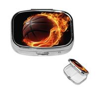 Pill Case 2 Compartment Pill Box Portable Metal Pill Organizer Cute Travel Pill Container Basketball On Fire Vitamin Organizer for Purse Pocket Travel Gift
