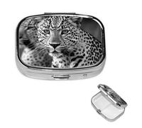 Pill Case 2 Compartment Pill Box Portable Metal Pill Organizer Cute Travel Pill Container Black White Leopard Animal Vitamin Organizer for Purse Pocket Travel Gift
