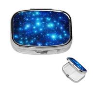 Pill Case 2 Compartment Pill Box Portable Metal Pill Organizer Cute Travel Pill Container Blue Shining Stars Vitamin Organizer for Purse Pocket Travel Gift