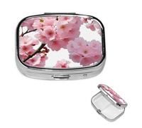 Pill Case 2 Compartment Pill Box Portable Metal Pill Organizer Cute Travel Pill Container Cherry Japanese Cherry Blossom1 Vitamin Organizer for Purse Pocket Travel Gift