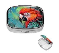 Pill Case 2 Compartment Pill Box Portable Metal Pill Organizer Cute Travel Pill Container Colorful Parrot Vitamin Organizer for Purse Pocket Travel Gift