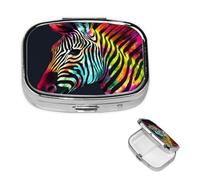 Pill Case 2 Compartment Pill Box Portable Metal Pill Organizer Cute Travel Pill Container Colorful Rainbow Zebra Vitamin Organizer for Purse Pocket Travel Gift
