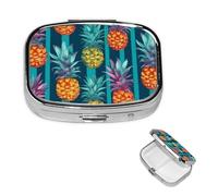 Pill Case 2 Compartment Pill Box Portable Metal Pill Organizer Cute Travel Pill Container Colorful Tropical Pineapple Vitamin Organizer for Purse Pocket Travel Gift