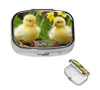 Pill Case 2 Compartment Pill Box Portable Metal Pill Organizer Cute Travel Pill Container Cute Baby Ducks Vitamin Organizer for Purse Pocket Travel Gift