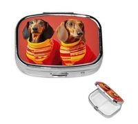 Pill Case 2 Compartment Pill Box Portable Metal Pill Organizer Cute Travel Pill Container Cute Dachshund Vitamin Organizer for Purse Pocket Travel Gift