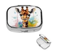 Pill Case 2 Compartment Pill Box Portable Metal Pill Organizer Cute Travel Pill Container Cute Giraffe Watercolor Vitamin Organizer for Purse Pocket Travel Gift