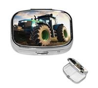 Pill Case 2 Compartment Pill Box Portable Metal Pill Organizer Cute Travel Pill Container Farm Tractor Vitamin Organizer for Purse Pocket Travel Gift