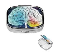 Pill Case 2 Compartment Pill Box Portable Metal Pill Organizer Cute Travel Pill Container Geometry Brain Image with Science Vitamin Organizer for Purse Pocket Travel Gift