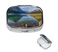 Pill Case 2 Compartment Pill Box Portable Metal Pill Organizer Cute Travel Pill Container Glacier National Park Vitamin Organizer for Purse Pocket Travel Gift