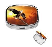 Pill Case 2 Compartment Pill Box Portable Metal Pill Organizer Cute Travel Pill Container Golden Sunset Bald Eagle Vitamin Organizer for Purse Pocket Travel Gift