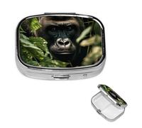 Pill Case 2 Compartment Pill Box Portable Metal Pill Organizer Cute Travel Pill Container Gorilla Landscape Vitamin Organizer for Purse Pocket Travel Gift