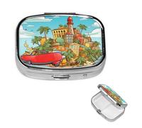 Pill Case 2 Compartment Pill Box Portable Metal Pill Organizer Cute Travel Pill Container Island of Cuba Vitamin Organizer for Purse Pocket Travel Gift